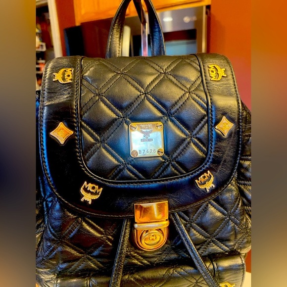 MCM Black & Gold Quilted Backpack, EUC main image 11